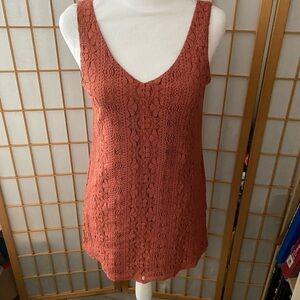 Socialite Women Tank Blouse XS Lace Lined Sleeveless V-Neck Summer Burnt Orange